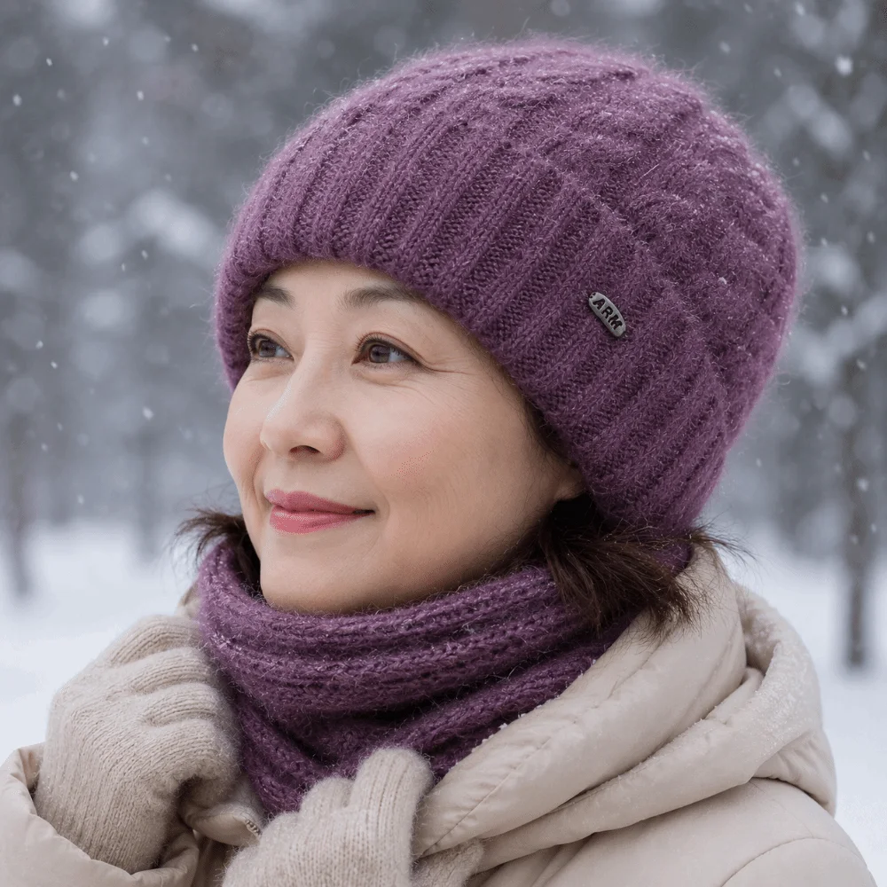 Fashion Thickened Beanie Cap Solid Color Round Top Winter Hat Ear Protection Knit Hat Cold Weather