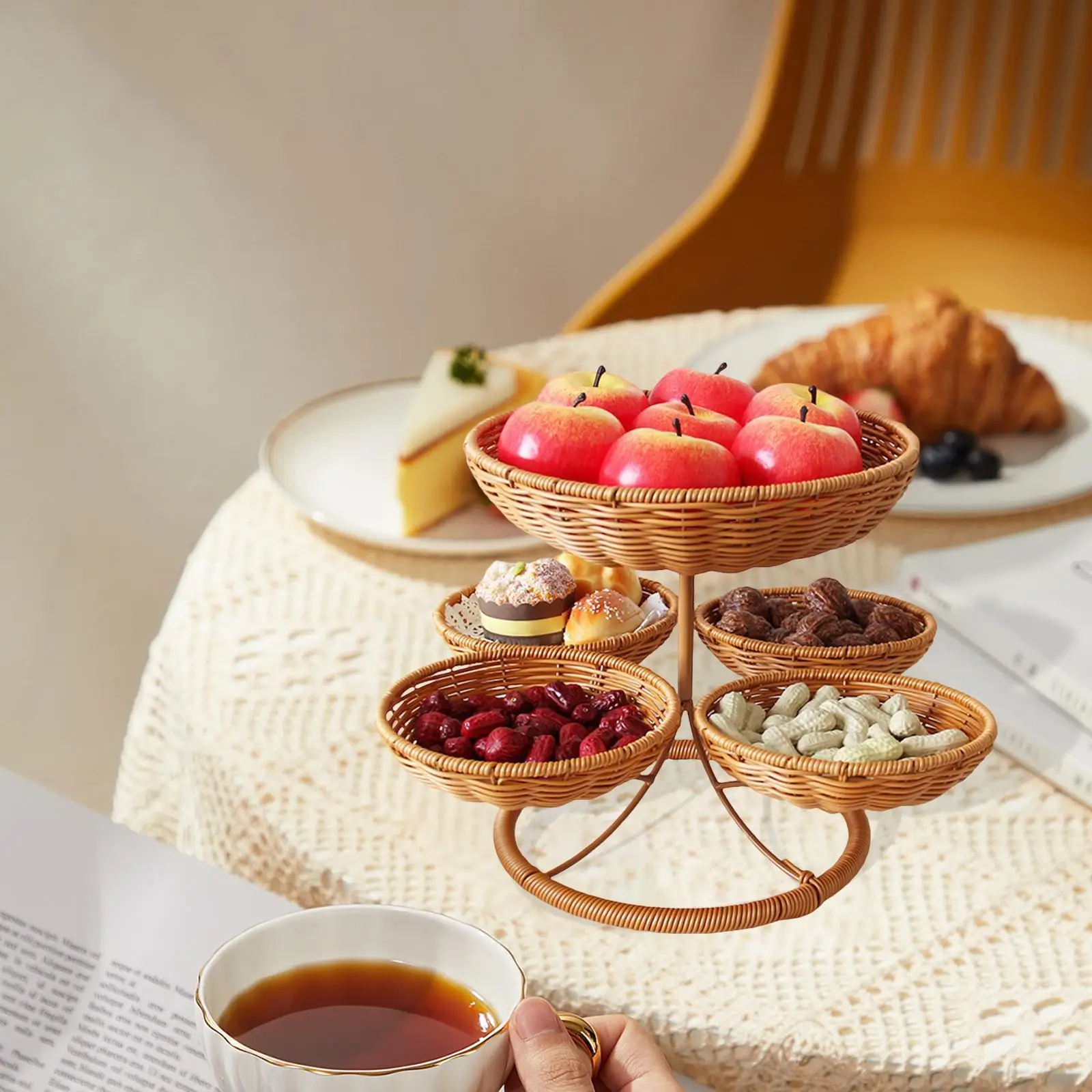 

Корзина для фруктов из искусственного ротанга, настольный держатель для еды, фруктов и овощей, корзина для хлеба в стиле фермерского дома, для демонстрации продуктов на столешнице