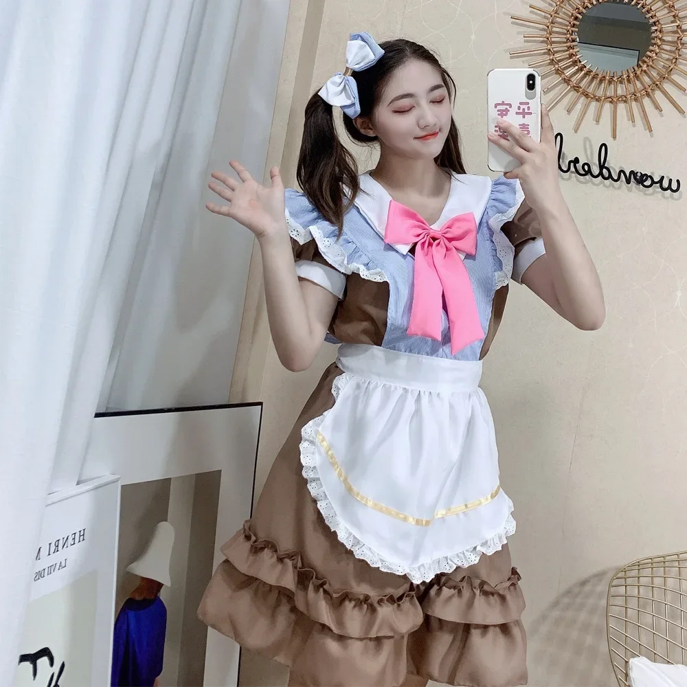 Halloween Vampire Little Devil Maid Lolita Uniform Gothic brown and Red Anime Maid Cosplay Costume Sweet Japanese French Outfit