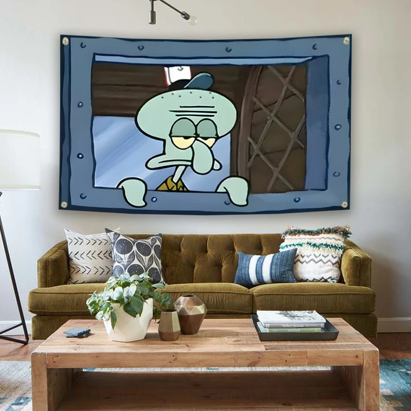 Bandera de dibujos animados de pulpo, 3x5 pies, 2x3 pies, pancarta de meme divertida, tapices para colgar en la pared para decoración de dormitorio universitario