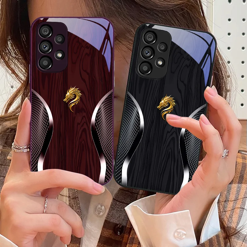 

Tempered Glass Phone Case For Samsung Galaxy S10 4G S20 11E 30 S21 21Fe 22 Pro S23 Ultra 5G S8 S9 Plus Wood Grain Dragon