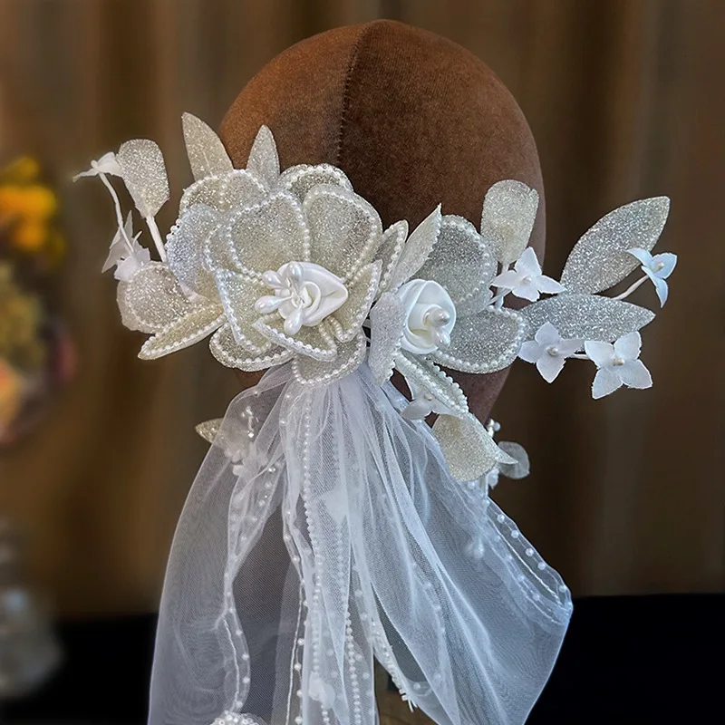 Nuovo brillante fiore velo testa indossare filato matrimonio sposa modellazione copricapo accessori per capelli