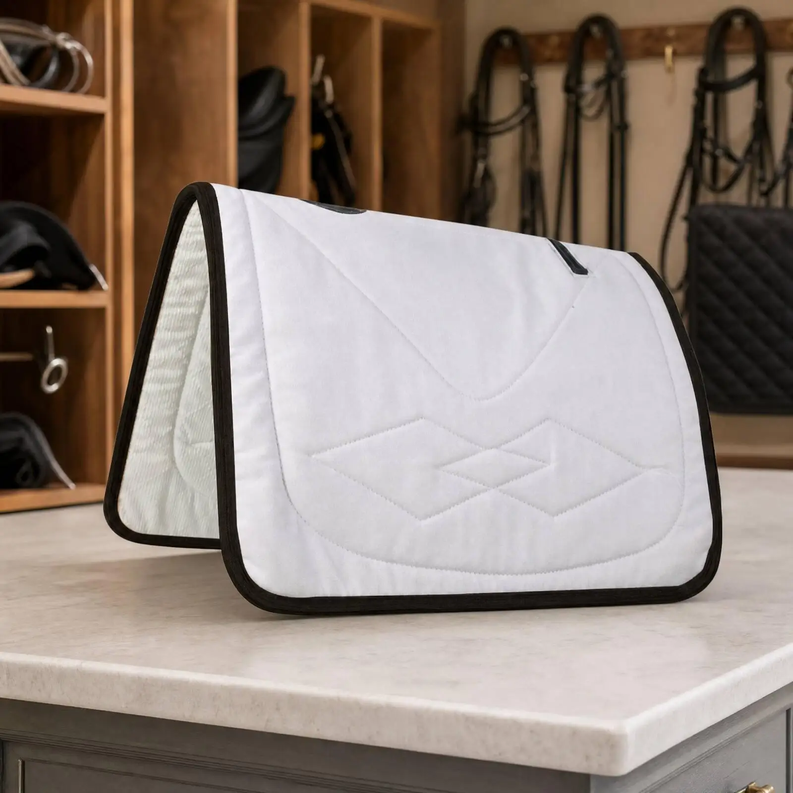 Quilted Equestrian Saddle Pad for Horses with Contoured Fit and Girth Openings for Comfortable English Riding and Schooling