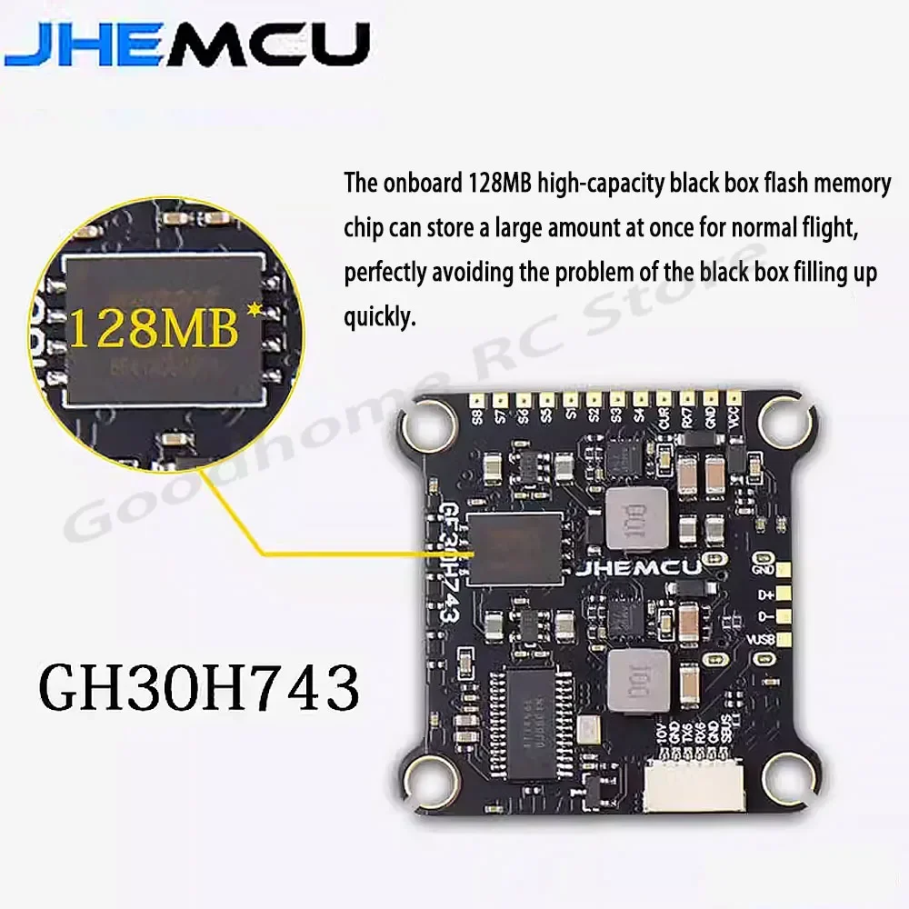JHEMCU GF30H743 H743 480MHZ Flight Controller ICM-42688-P DUAL Barometer OSD 128M BlackBox Dual BEC 3-6S 30X30mm für FPV Drohnen