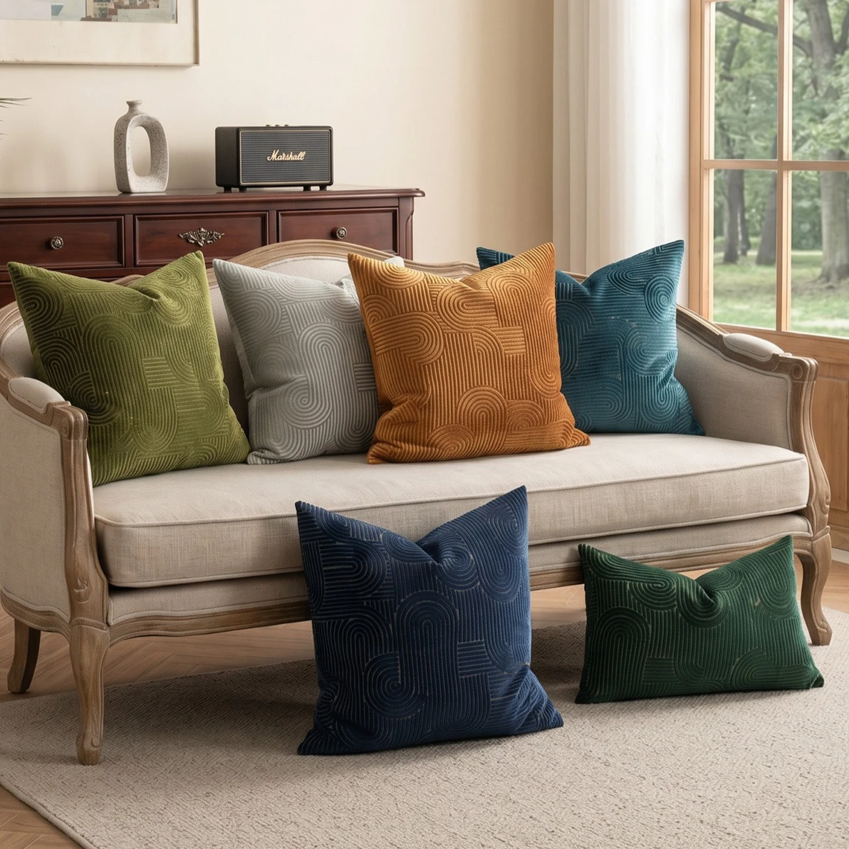 Luxury Cut Velvet Jacquard Throw Pillow Cover Geometric Pattern Soft Cushion Case for Sofa Bed Living Room Decor 7 Colors Choose