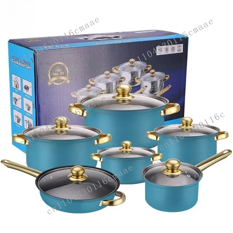 12-Piece Anti-Rust Stainless Steel Cookware Set Non-Stick Kitchenware Including Fry Pan and Cooking Pot for Kitchen Use