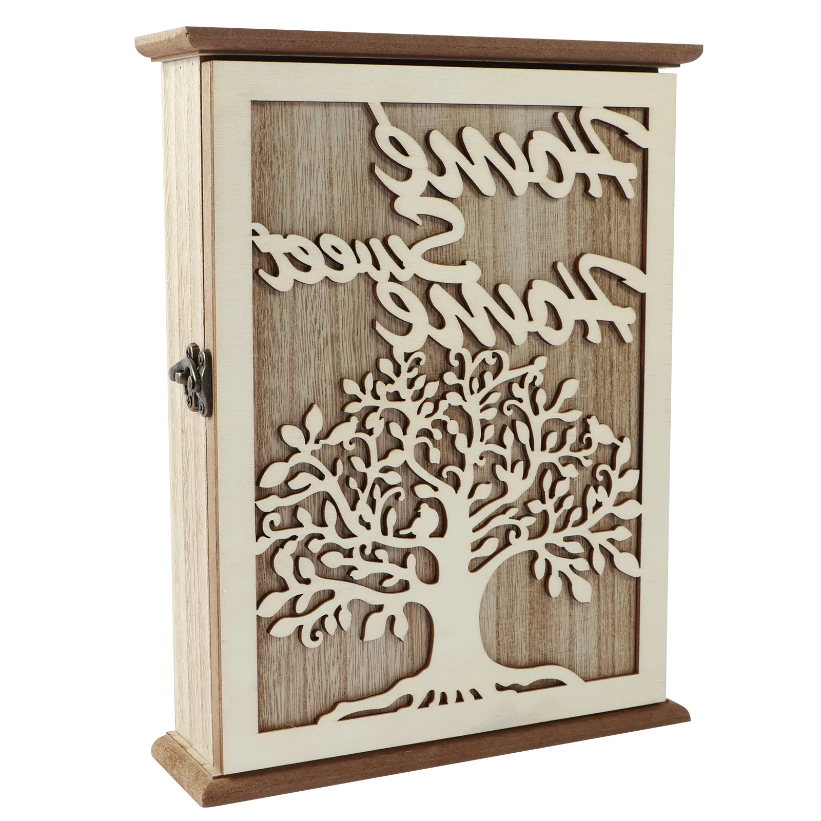 Wood Key Box Decorative Key Holder 20×6×26 cm Wood Key Rack with 6 Hooks Key Cabinet with Back Bracket Key Hanger Key Storage