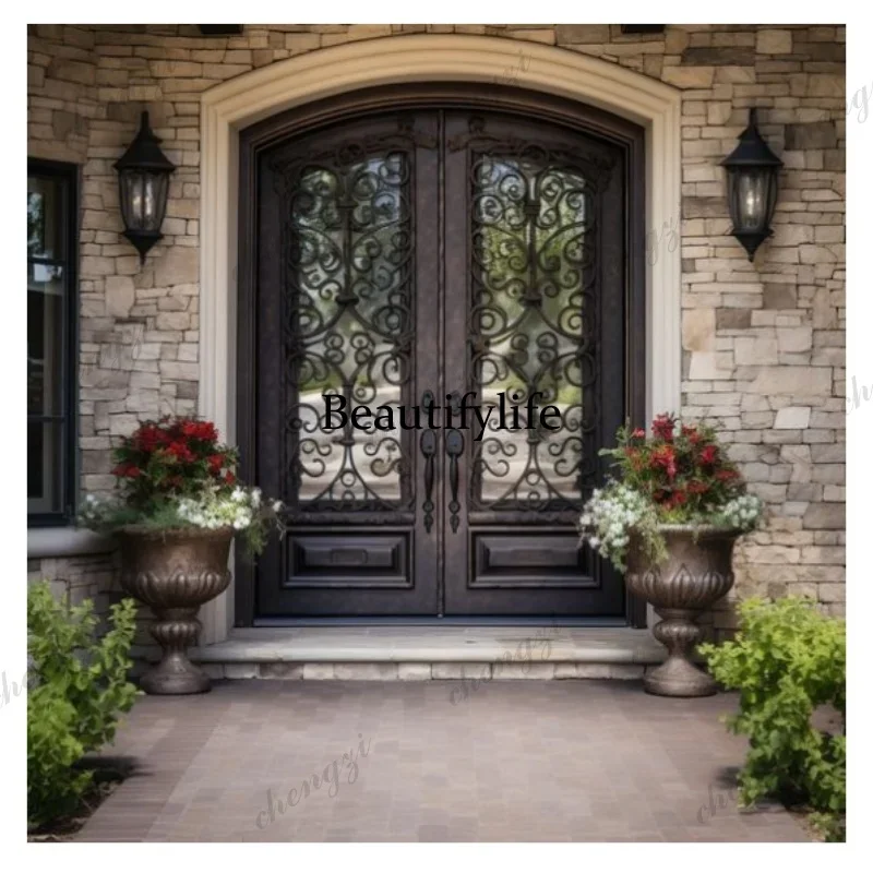 F181 Customization Customized Wrought Iron Patio French Hinged Door Aluminum Double Glass French Entry Door