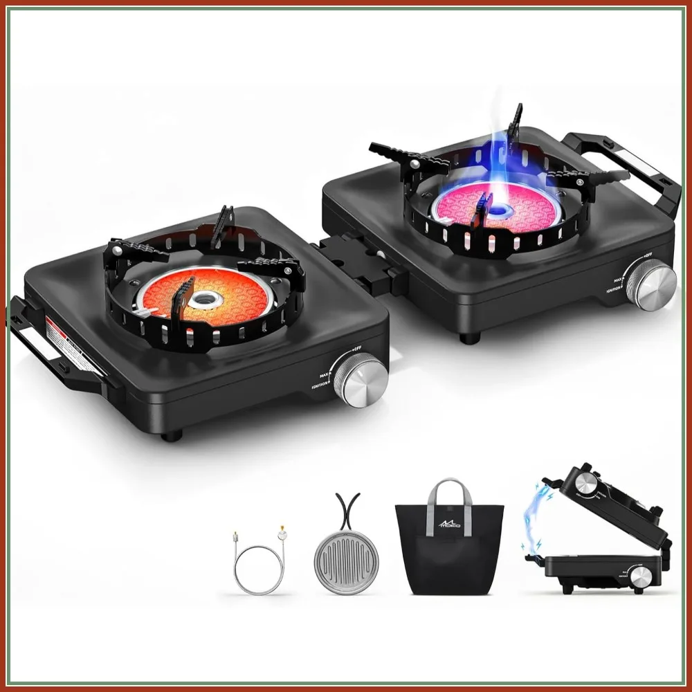 

36,000 BTU Portable Camping Stove with Windproof Design, Frying Pan & Carry Bag for Outdoor Cooking