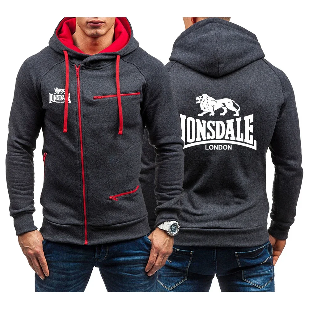 2024 Autumn Winter New Lonsdale Printing Mens Hoodies Long Sleeve Zipper Cardigan Sweatshirt Tops Male Casual Fashion Streetwear