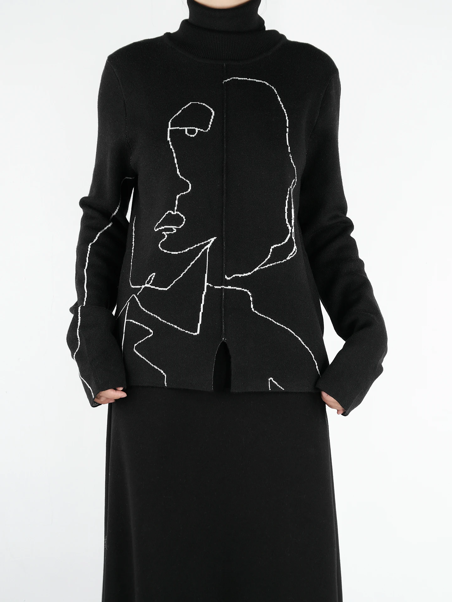 

Женский свитер с высоким воротником и абстрактным узором, зимний вязаный топ, теплый, мягкий, из смесового полиэстера, с длинными рукавами, повседневный