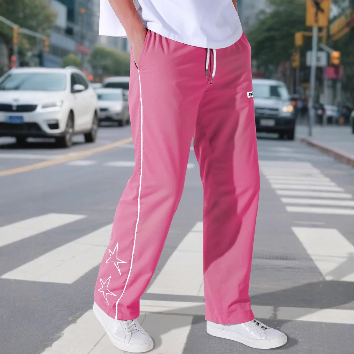 New High Street Embroidered Star Pants Men's American Sports and Casual Trousers