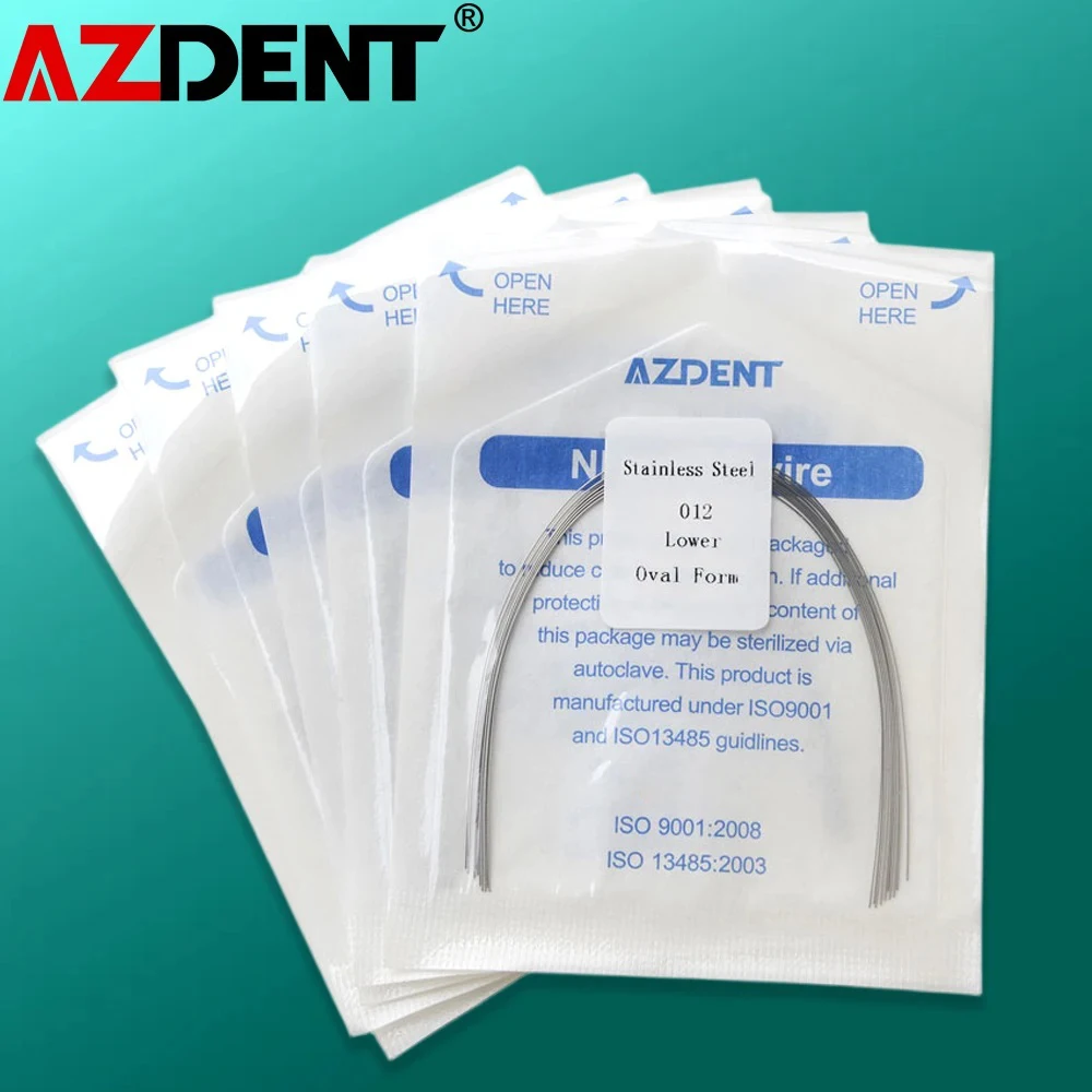 5Packs (10pcs/Pack)=50Pcs AZDENT Dental Stainless Steel Round Arch Wire Oval Form Dental Orthodontic Archwire Lower/Upper
