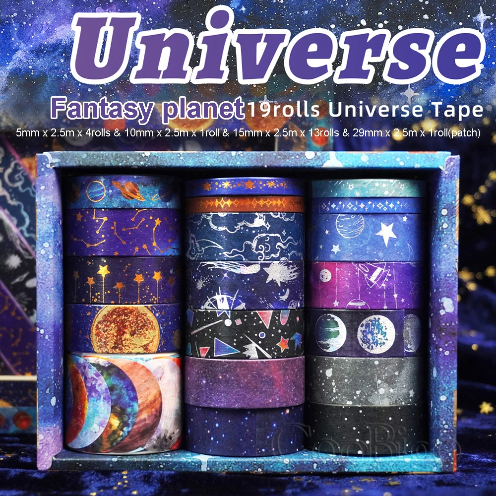 

Blue Universe Washi Tape Set Galaxy Planet Stickers for Scrapbooking Journal Dairy Decoration Aesthetic Stationery 19Rolls/Lot