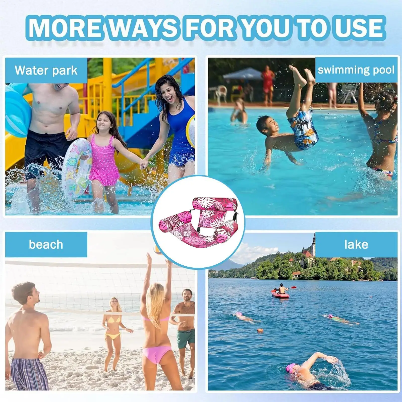 Silla de salón inflable para piscina, flotadores de agua para adultos, estera flotante, hamaca, patrón de planta, balsa de agua para viajes familiares al aire libre
