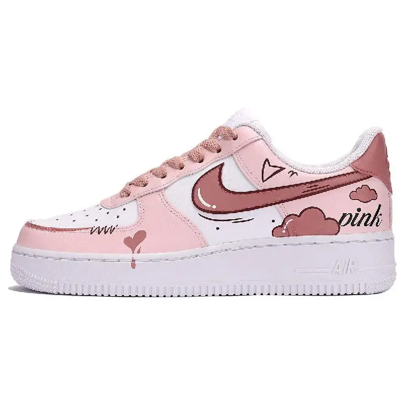 

[На заказ The time of love is розовый и белый] Женские низкие туфли для скейтборда Nike Air Force 1, розово-белые