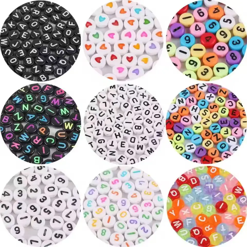 100Pcs 7mm Acrylic Mixed Letter Beads For DIY Necklaces/Hand Bracelets Suitable For Making Letter String Beads