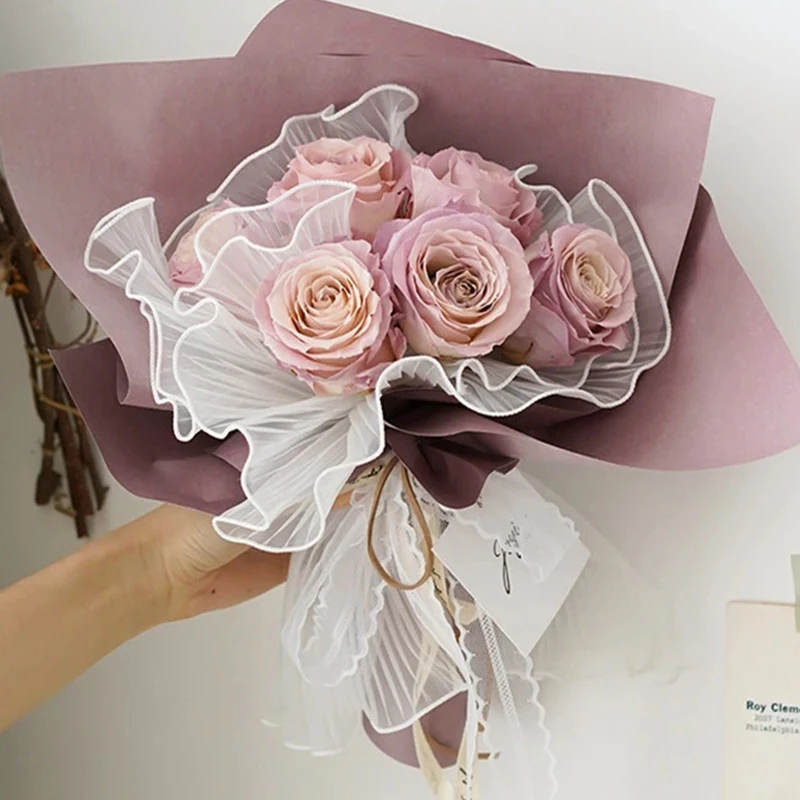 Valentines Day Florist Supplies Bouquet Packing DIY Romantic Mesh Lace Flower Wrapping Paper Wave Yarn Packaging Material