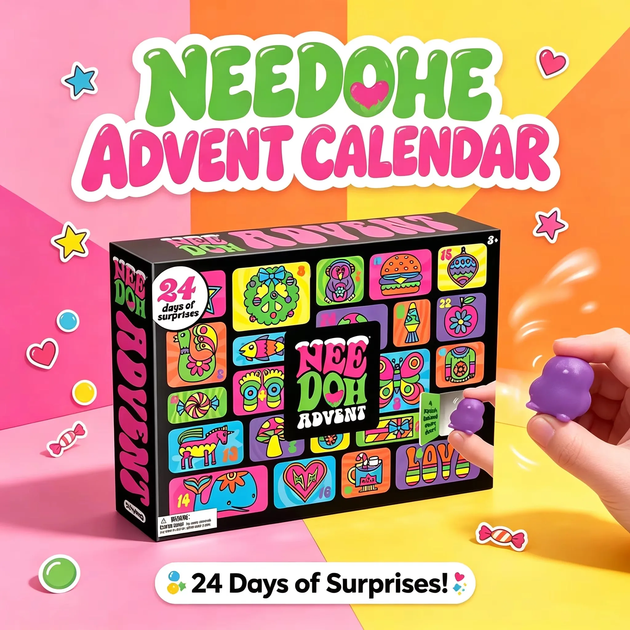 2026 NeeDoh Stress Relief Toy 3D PVC Fidget Doll Advent Calendar Christmas Countdown Calendar Surprise Box New Year Holiday Gift