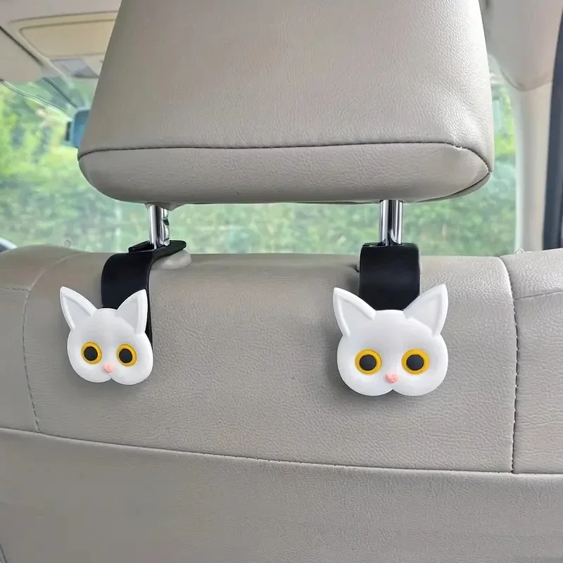 2pcs Adorable 3D Cartoon Cat Car Seat Headrest Hooks - Universal Vehicle Storage Organizer for Handbags, Purses, Coats - Cute Ca image 6