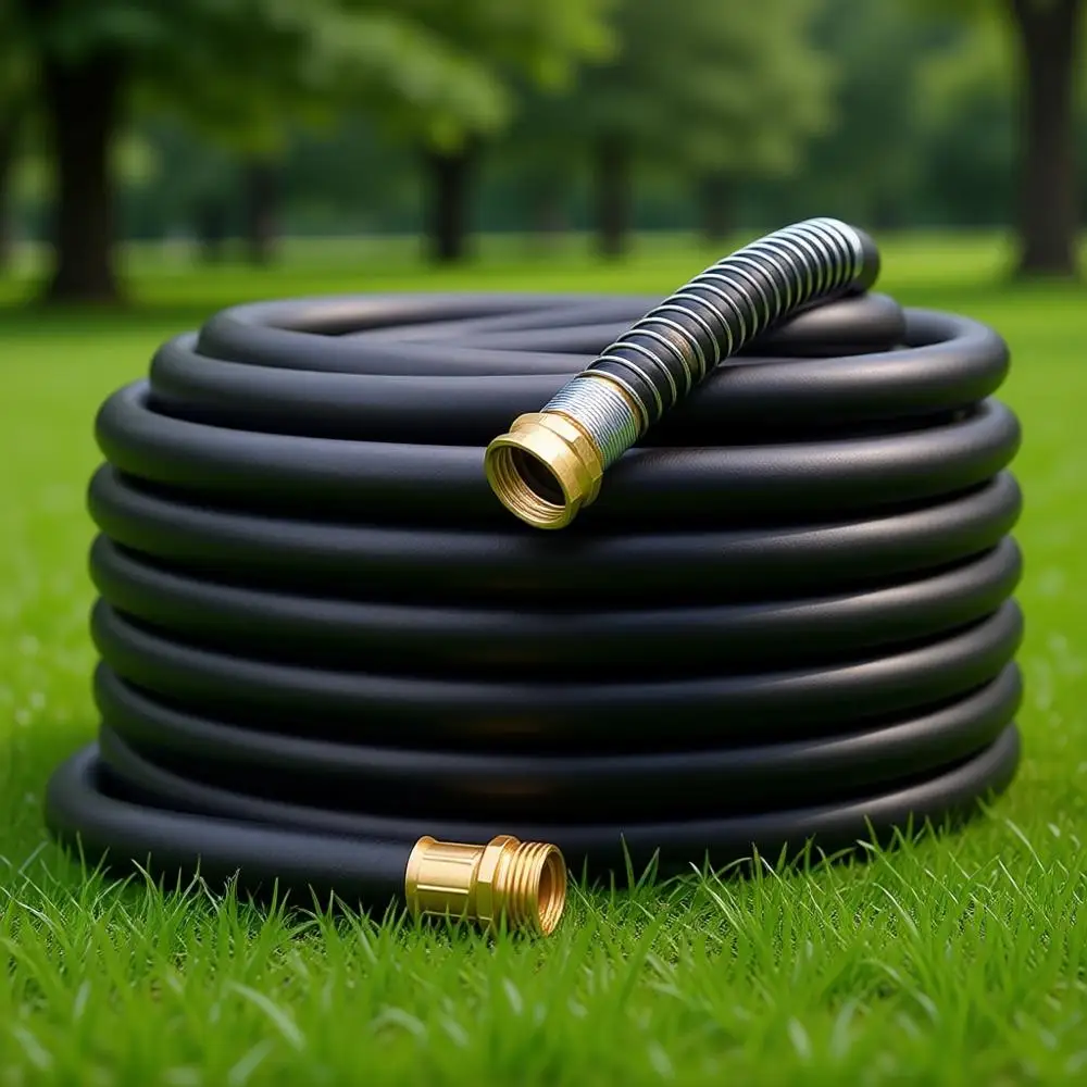 

Garden Hose 90T x 5/8", Heavy Duty Rubber Hose, Water Hose with ive Layered Braiding, Male emale ittings, 1000PSI Burst, 300PSI