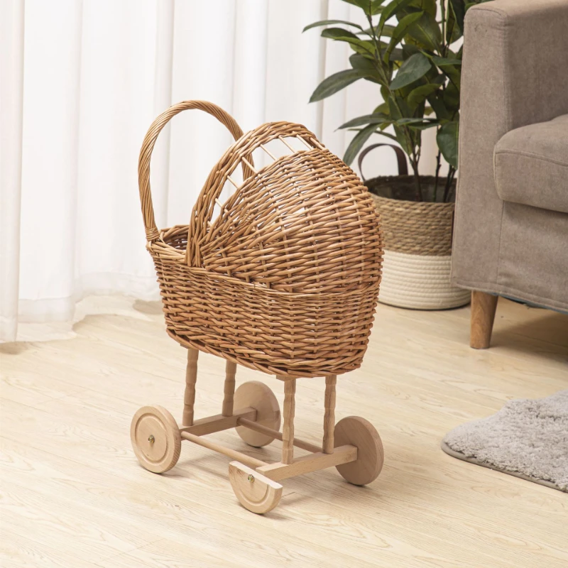 Pet Carts Rattan Weaving Carts Hand Woven Toy Carts All-season Universal Washable Iron Frame Carts Pet Accessories