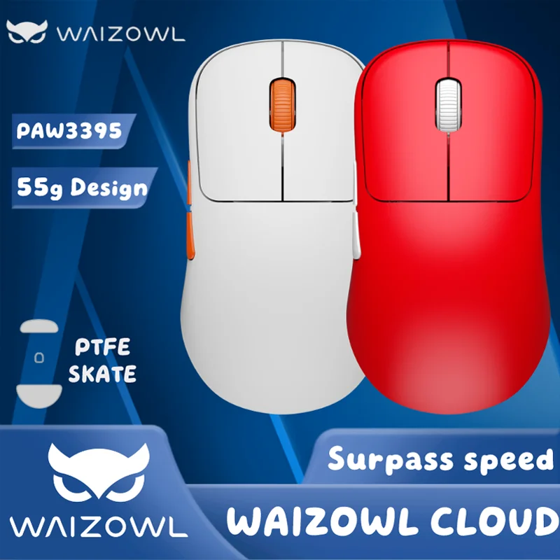 

Беспроводная игровая мышь Waizowl OGM Cloud с поддержкой 4K и донглом 1K, легкая (55 г), сенсор PixArt PAW3395, Bluetooth и 2.4G, низкая задержка подключения