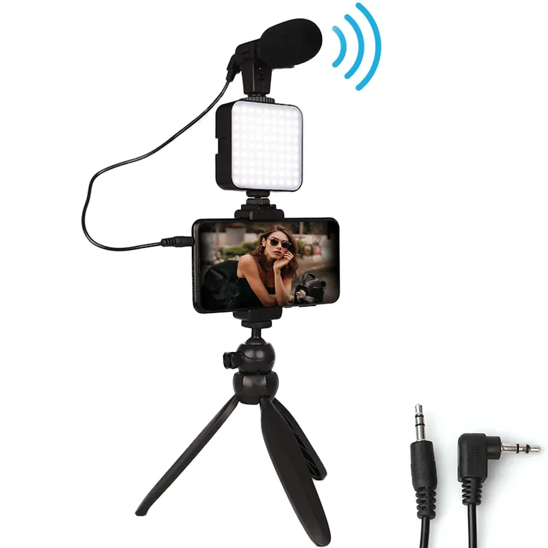 Mobile Phone Clip Tripid Mike Microphone Kit Set Rechargeable Portable Conference Live LED Mini Video Light Camera Fill Lamp