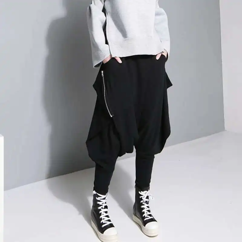 HKSH Spring Summer New Fashion New Streetwear Hip Hop Hanging Crotch Pencil Pants Casual Loose Men's Dark Elastic Waist HK1537