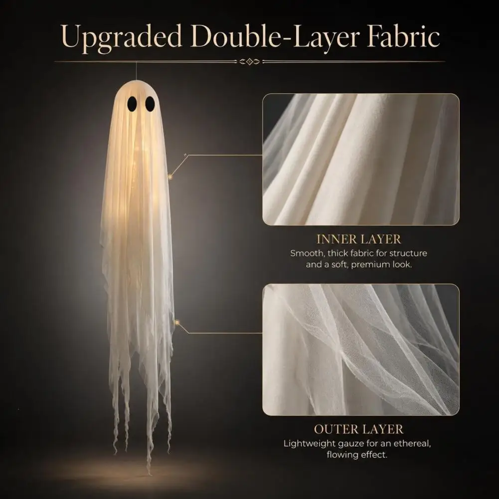 Waterproof Fabric Ghost Decor 3 Pcs Hanging Ghosts Double-layer Fabric Halloween Decorations Outdoor Spooky Flying Ghosts