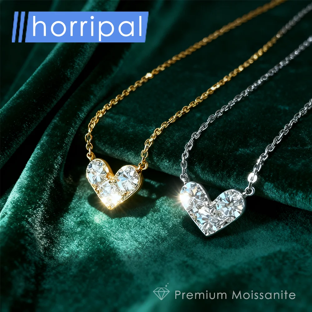 

D VVS1 Moissanite Heart Pendant Necklace Plated 18K White Gold S925 Sterling Silver Wedding Necklace for Women Gift Cute Jewelry