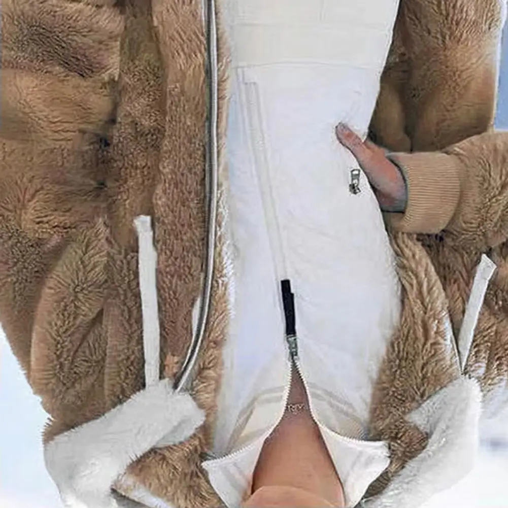 

Women Winter Coat Thick Fuzzy Plush Hooded Drawstring Outerwear Long Sleeve Windproof Heat Retention Outdoor Jacket
