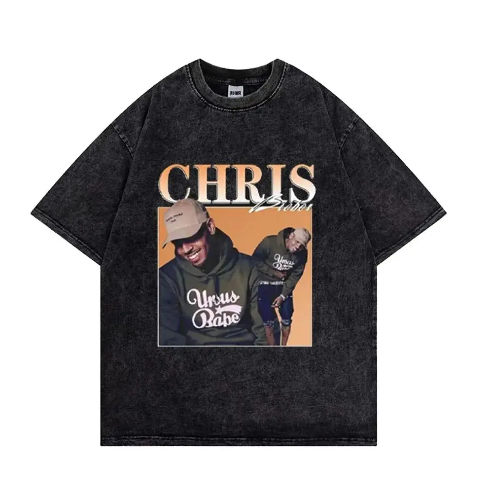 Chris Brown Vintage T-shirt Print Cotton T-shirts Unisex Y2k T Shirt Under The Influence Tour 2024 Breezy Tshirt Rapper Tees