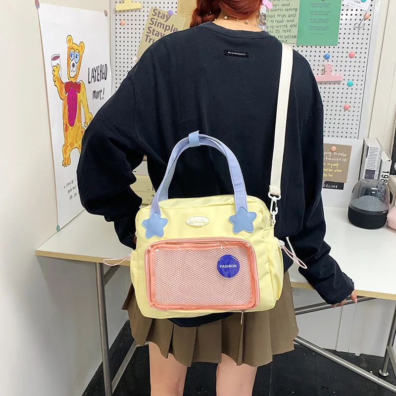 Japanese Versatile Girls' College Style Handbag with Zipper Closure, Fashionable and Casual Cute Contrasting Color Backpacks