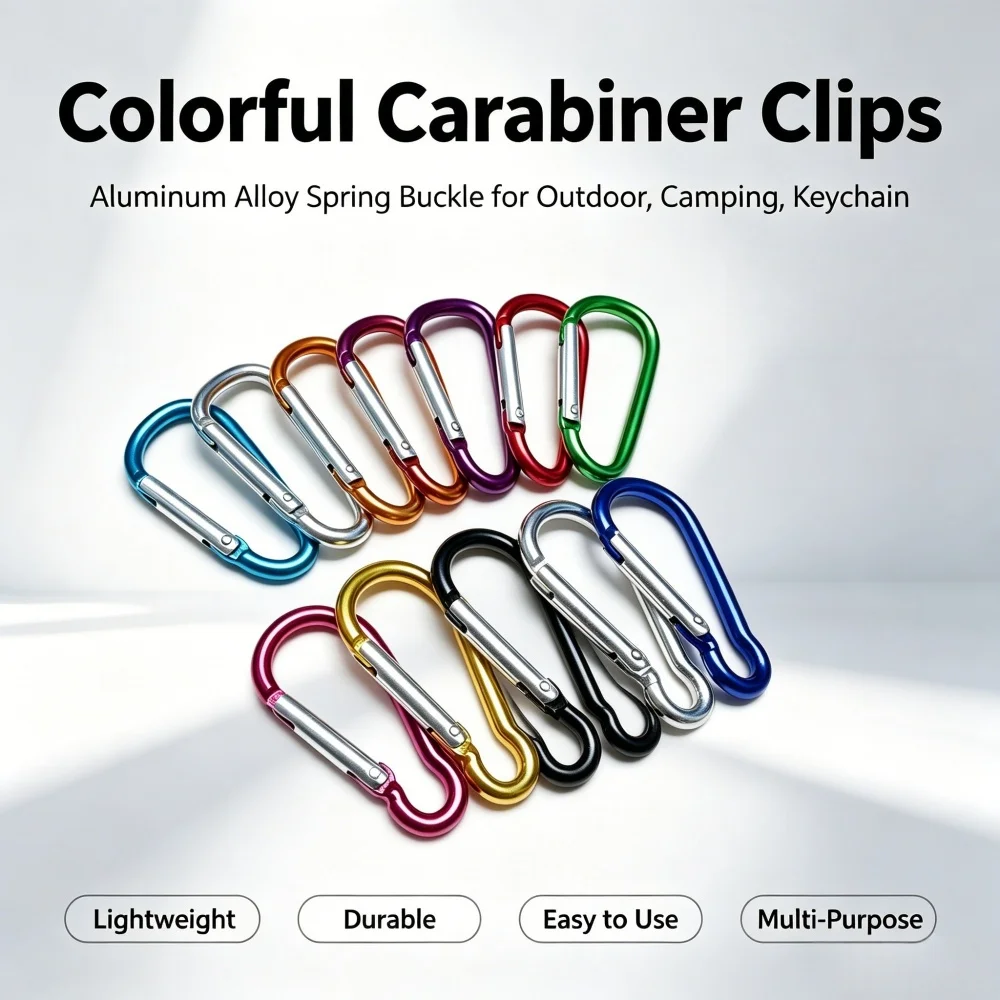 Bunter Aluminium-Legierung D-Karabiner Federclip Wasserflaschenhaken Schlüsselanhänger Rucksack-Schnalle für Outdoor Camping Wandern Klettern – Detail 1