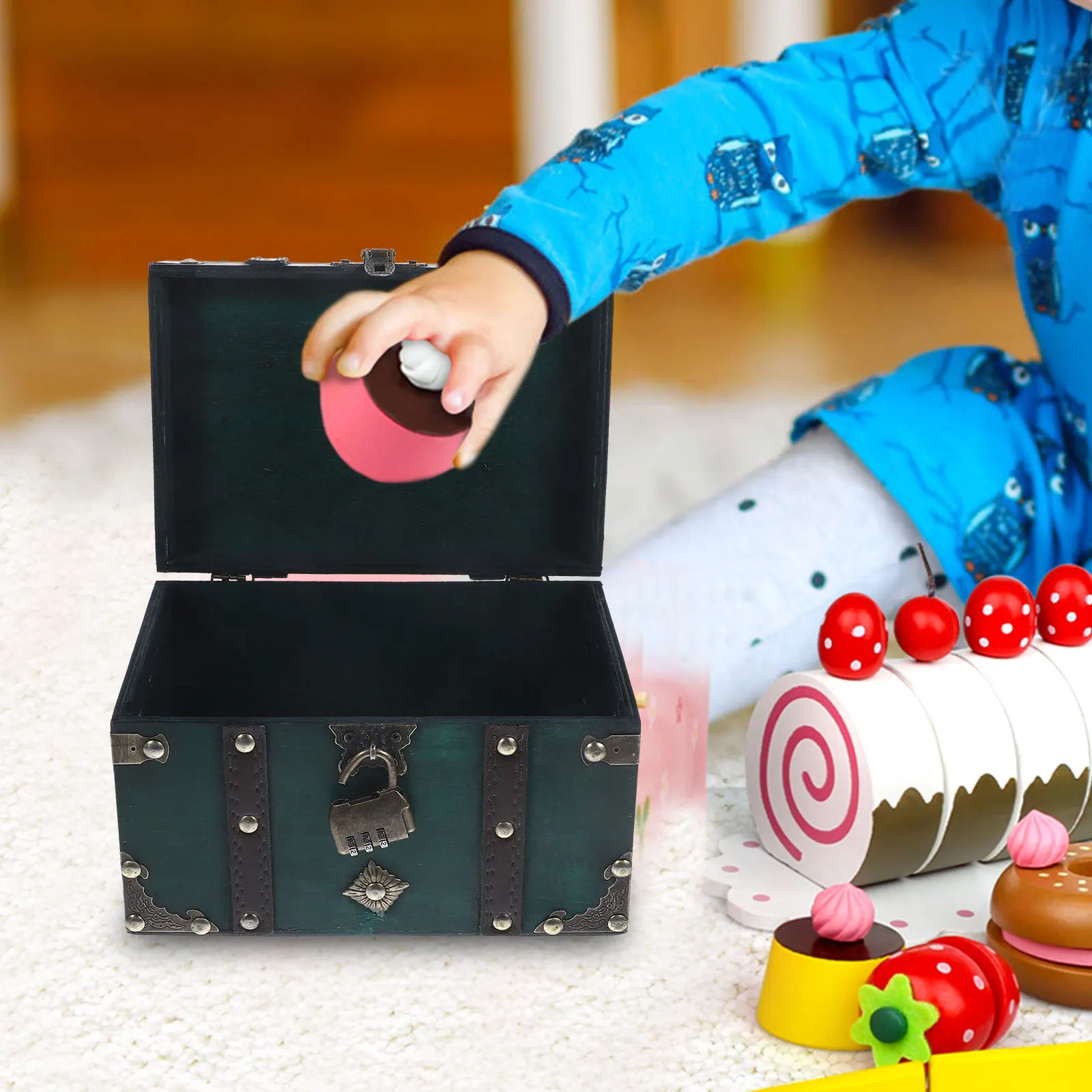 

Small Wooden Box Retro Jewelry Organizer Secure Craft Storage Case Decorative Trinket Chest for Bedside Dresser Display