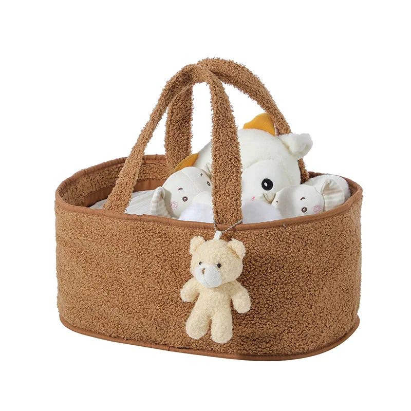 PANGDUBE Plush Oval Diaper Organizer with Bear Diaper Stackers & Caddies Baby Newborn Items Diaper Bags Organizer for Baby Care