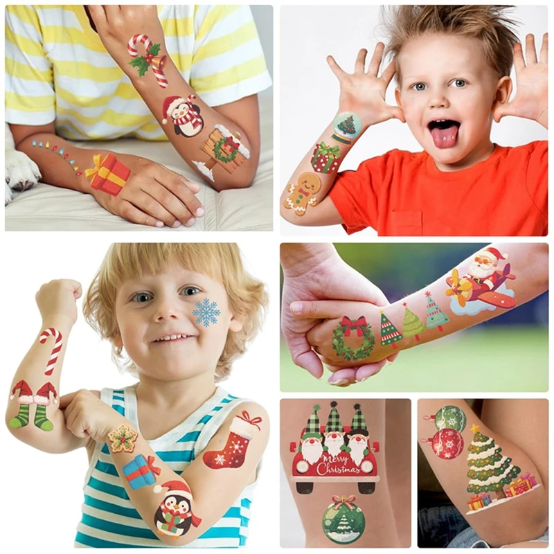 10pcs Christmas Tattoo Stickers Treat Kids Gifts Santa Elk Snowman Xmas Christmas Party Favor Waterproof Tattoos Stickers Gifts