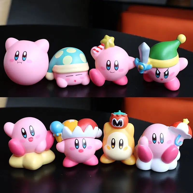 

8Pcs/Set Games Star Kirby Anime Figure Cute Cartoon Pink Kirby Mini Figure Decorative Collection Toy For Children's Gifts