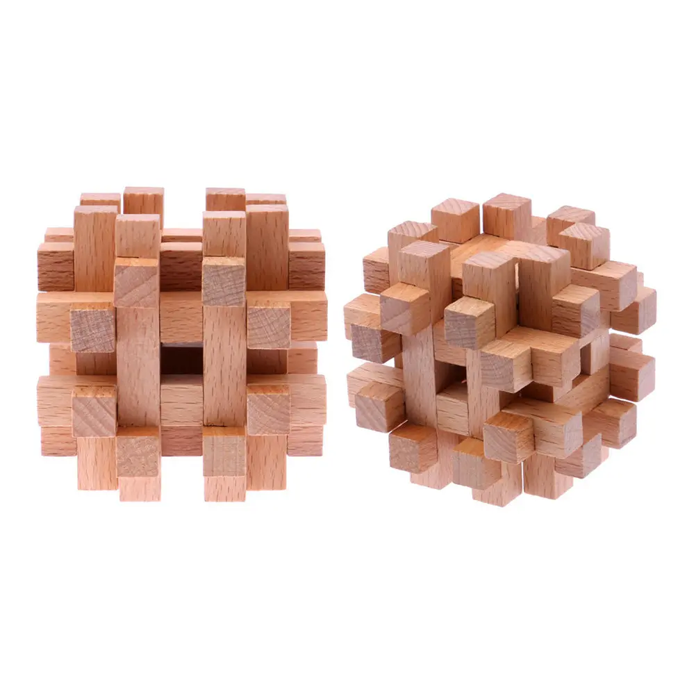 1Pcs Kongming Lock Wooden Puzzle Ball Brain Teaser Educational Game for Logic Thinking Dexterity Hand Eye