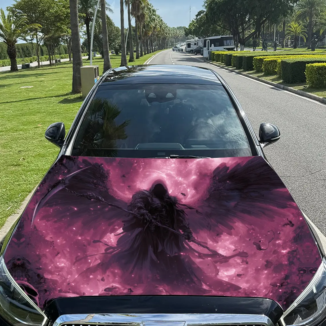 

Star - Purple Aesthetics Reaper and Skull Group Car Vinyl Wrap, PVC Material Waterproof Car Hood Sticker, Self-Adhesive Scratch-