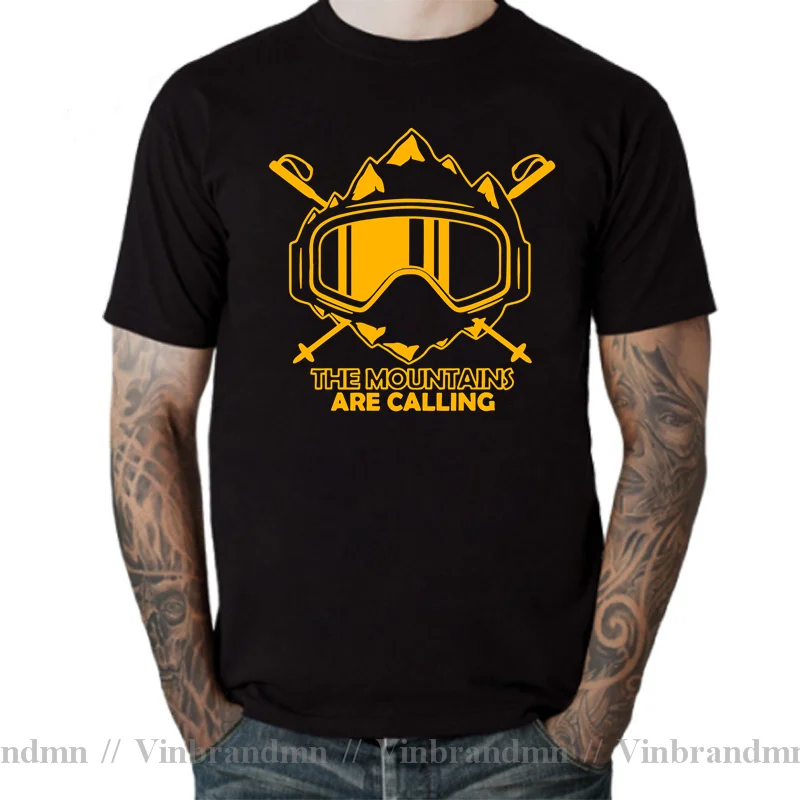The Mountains Are Calling T Shirt Mens Womens Ski Snowboard Tshirt Skiing T-Shirt Cool Enthusiastic Skier Mask Design Tee Shirt