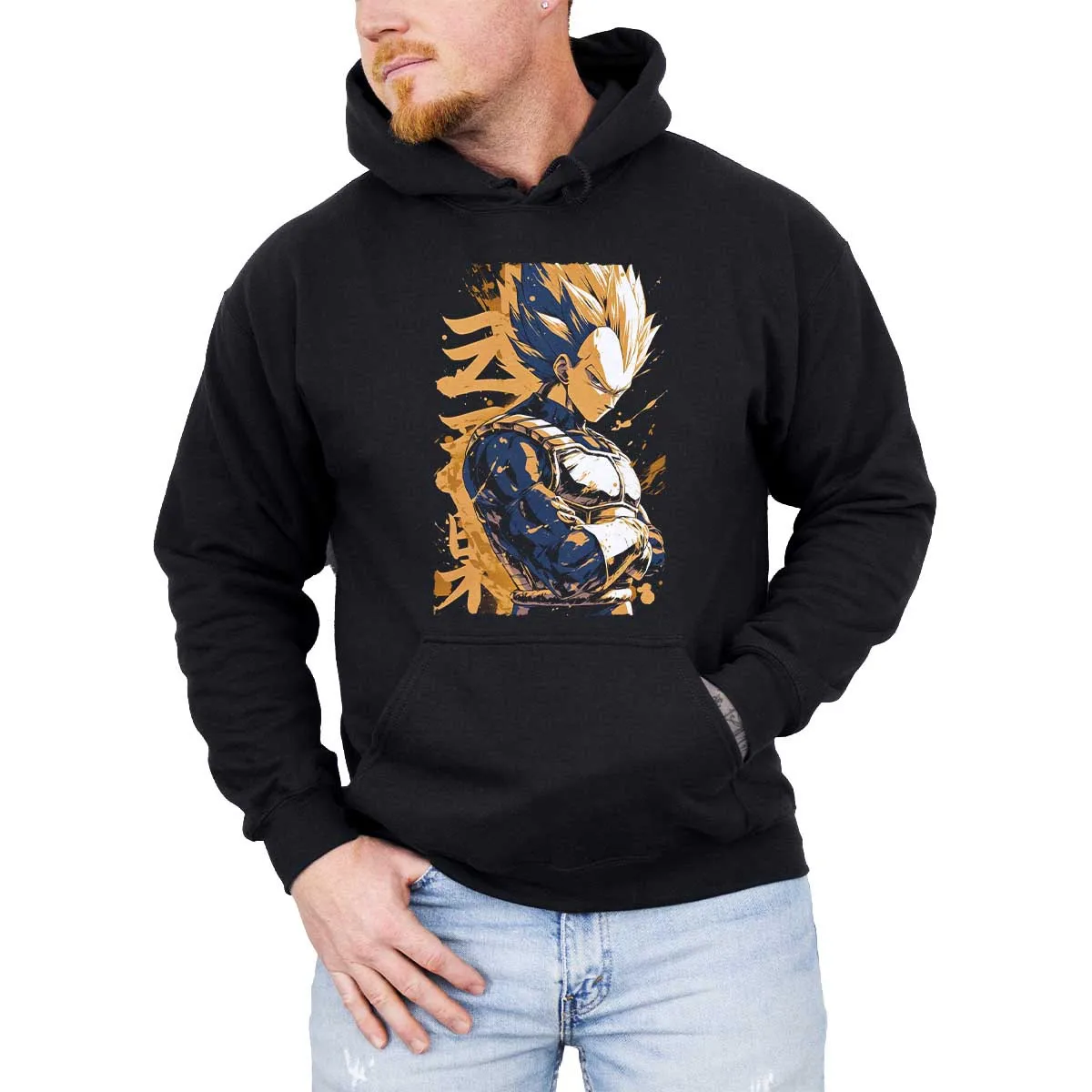 سترة Dragon Ball Vegito Blue Hoodie مع حبر ذهبي سبلاش أنيمي جرافيك شعر طويل تصميم سوبر سايان للرجال والأطفال في الشارع