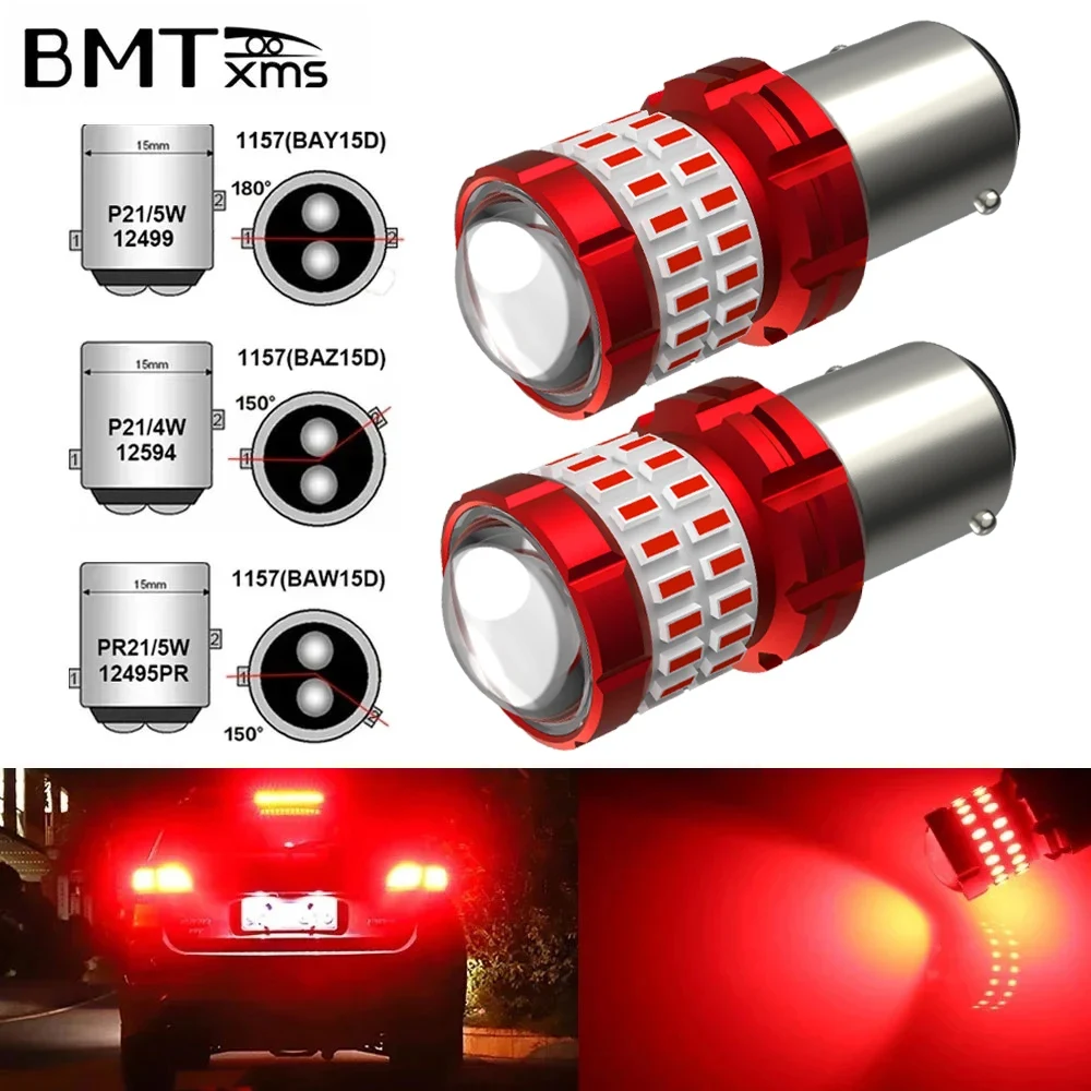 BMTxms 2pcs 1157 P21/5W BAY15D Red LED Stop Bulb Brake Lights Canbus BAW15D PR21 BAZ15D P21/4W Auto Daytime Running DRL White