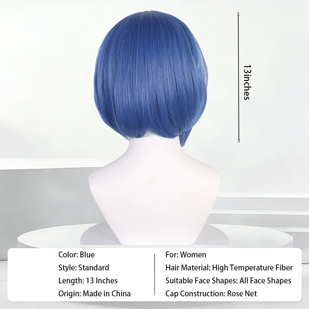 Blue Bob Short Wig for Women with Black Clips High Temp Fiber Natural Fluffy Straight Bangs Daily Versatile Face Slimming Trendy view 3