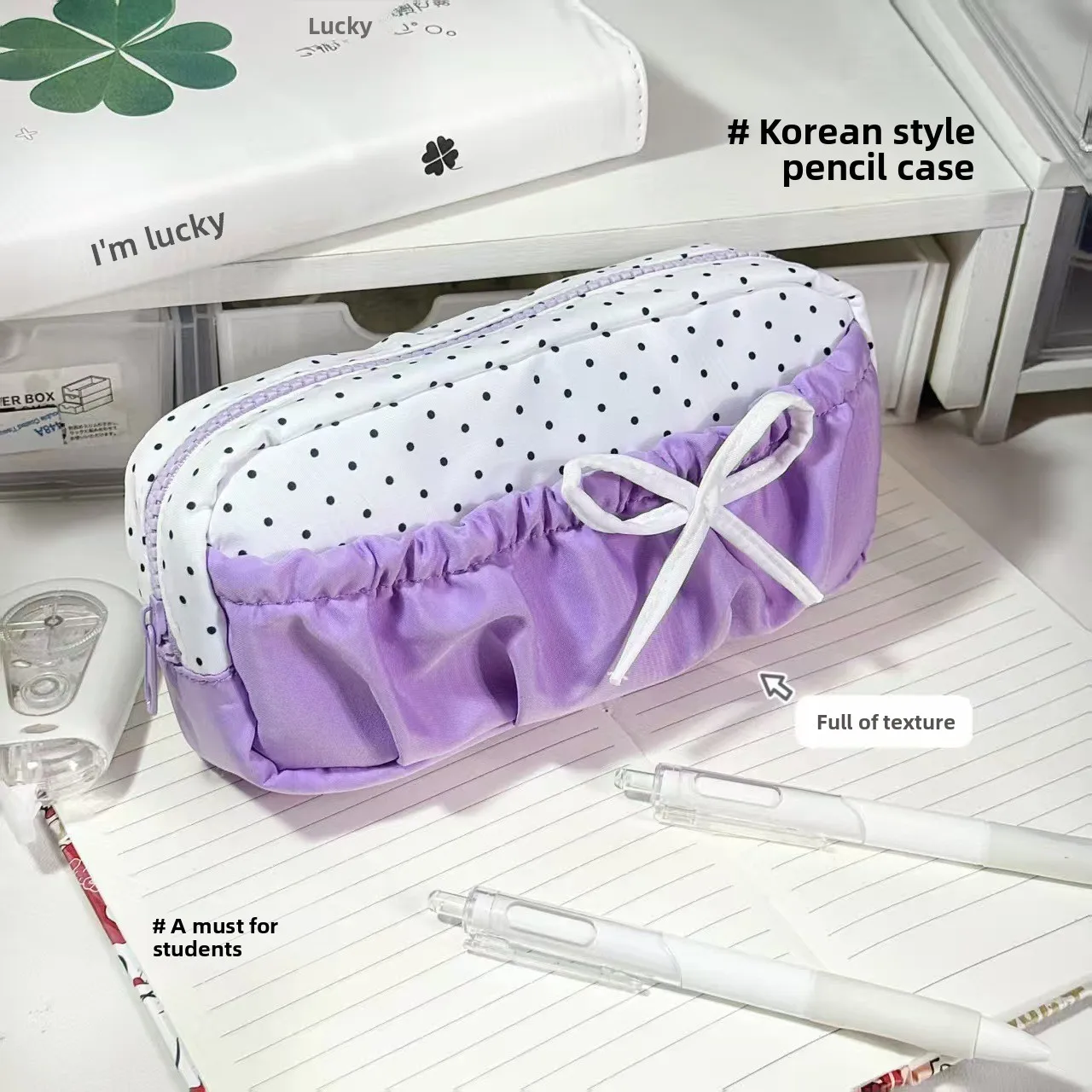 ارتفاع المظهر مستوى بوي الأرجواني نقطة القلم حقيبة جديدة الباليه نمط فتاة القلب سعة كبيرة القرطاسية حقيبة التخزين #6