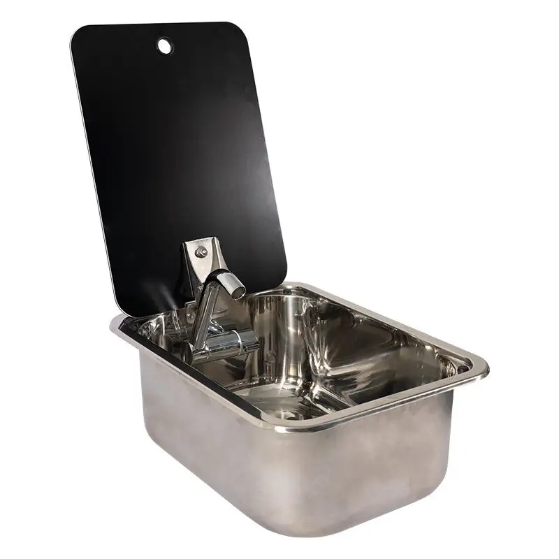 RV Sink Small Narrow Stainless Steel With Glass Cover Deep Stainless Car Vessel Sink