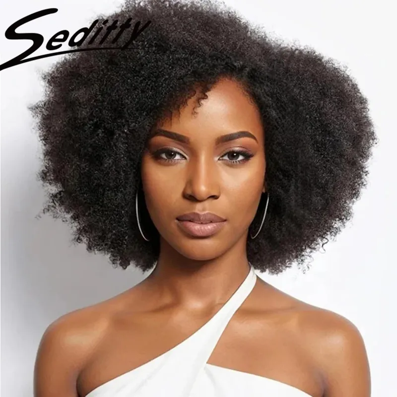 Curly Lace Front Wig Curly Wig HD Transparent 300% Density 13x4 Lace Front Wig Human Hair Pre-Plucking Kinky Curl Afro Wig 16inch