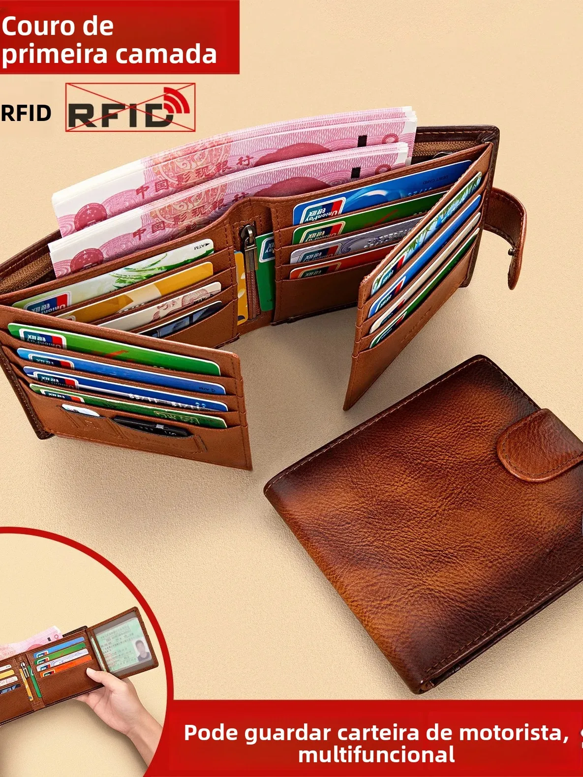 2026-new-layer-cowhide-wallet-anti-theft-brush-men's-button-multi-card-license-driving-license-integrated-short-men's-wallet