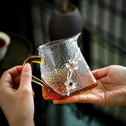 Japanese Heat Resistant Hammer Glass Teapot with Handgrip 3D Plum Glass Teacup Transparent Chahai Gongdao Cup Teaware